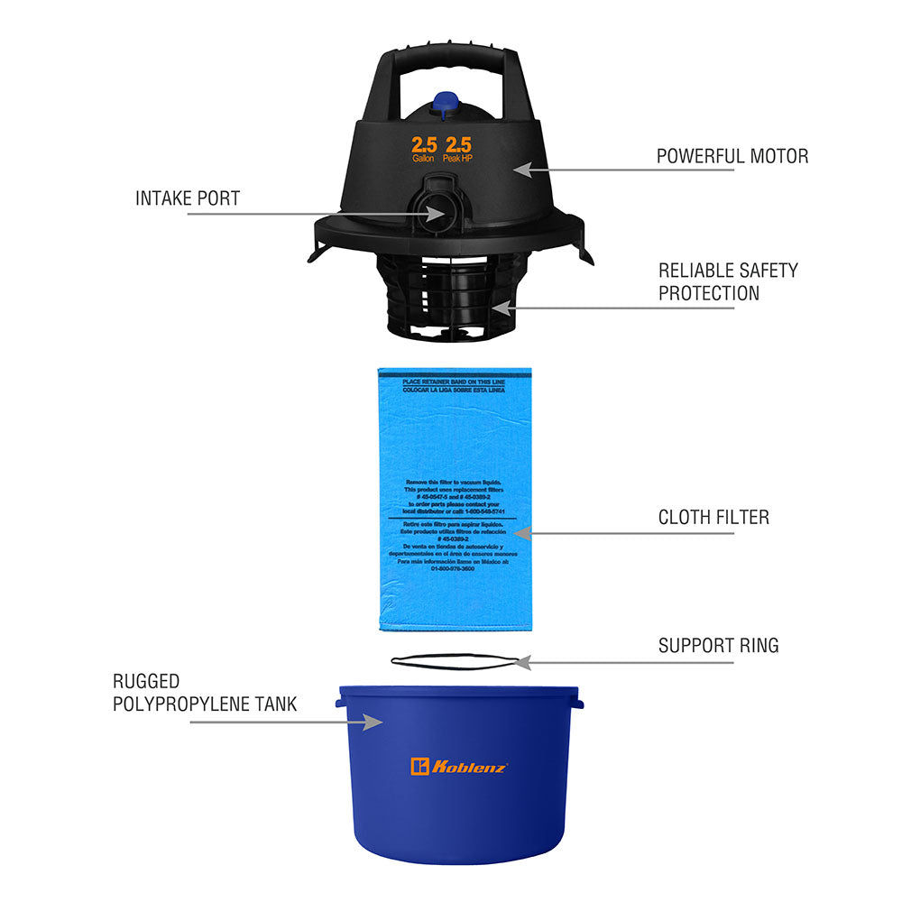 Aspiradora Seco-Mojado 2.5 Galones WD-2.5 L