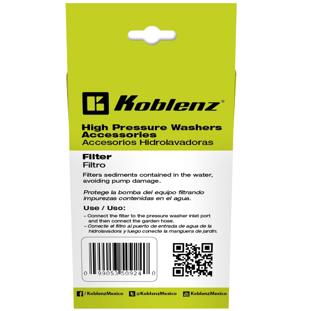 Filtro de Agua para Hidrolavadoras AH-F10 - Koblenz Electrica