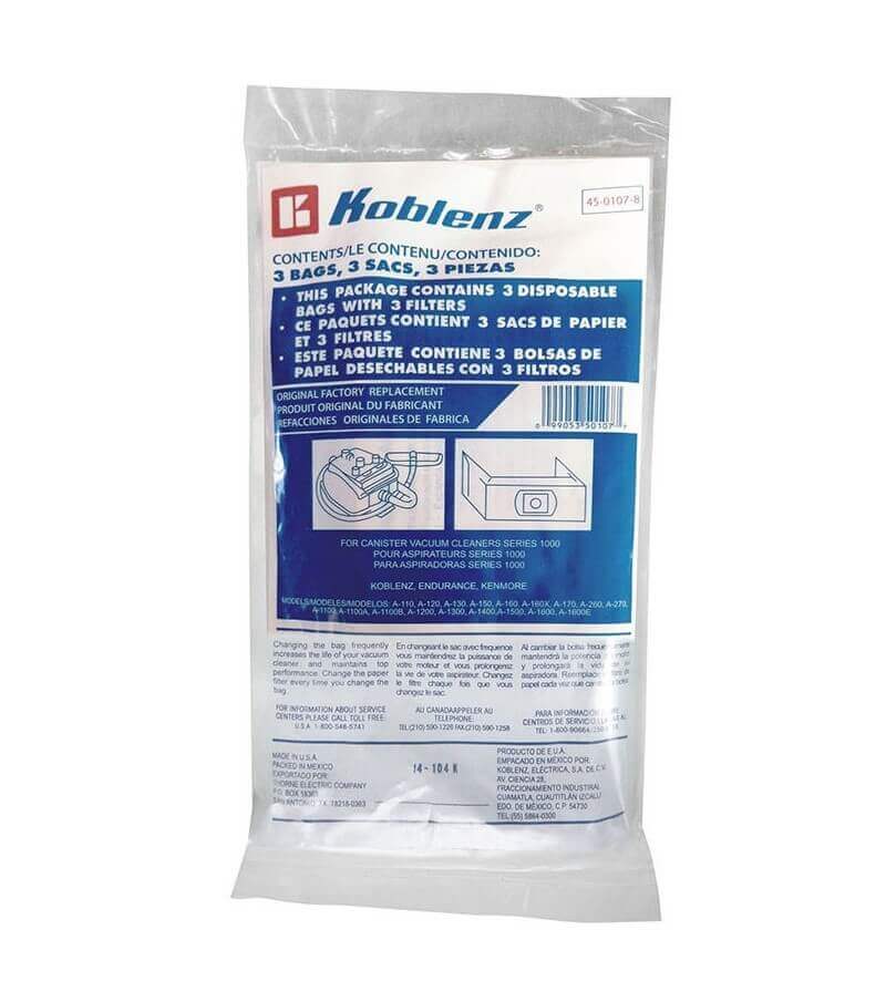 Bolsas Desechables con Filtro para Aspiradoras A-110, A-120, A-160, A-270 y Cometa - Koblenz Electrica