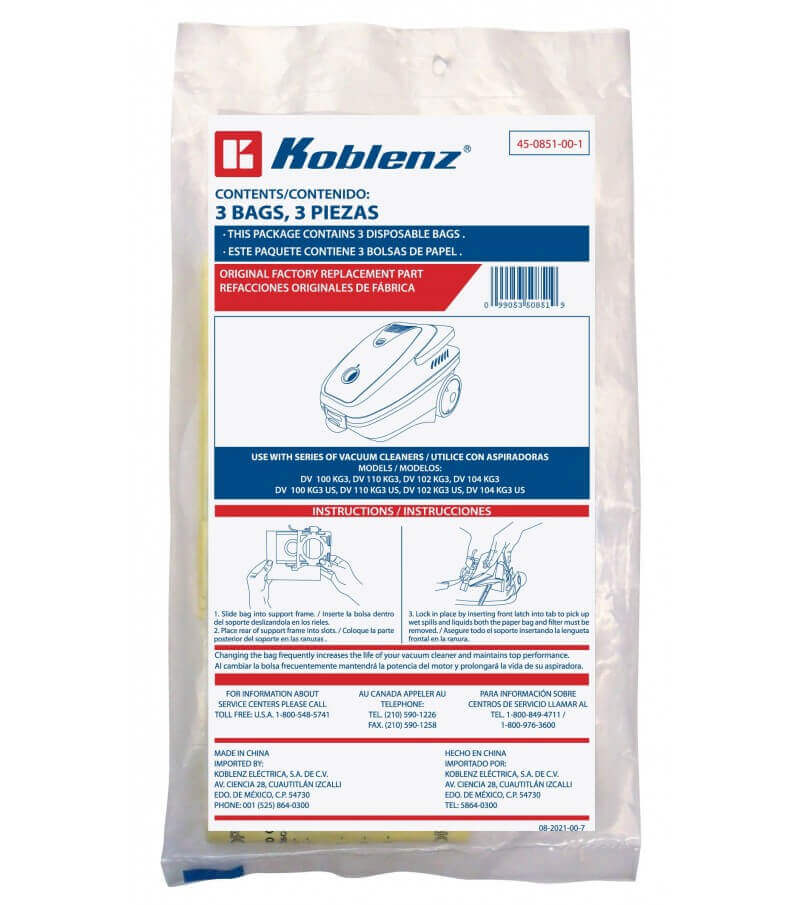 Bolsas Desechables para DV-110 60A - Koblenz Electrica